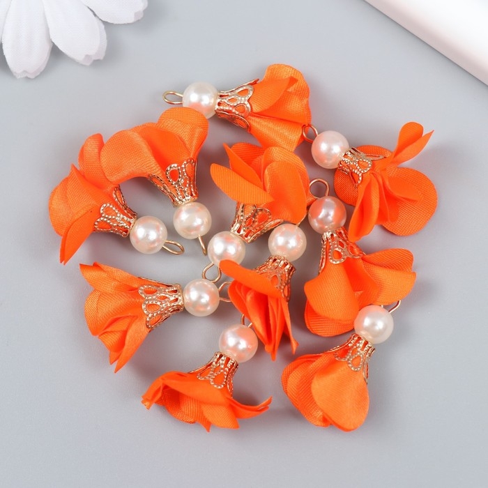 Декор для творчества текстиль Декор для творчества текстиль "Цветок с жемчужиной. Алый" набор 10 шт 2,5 см