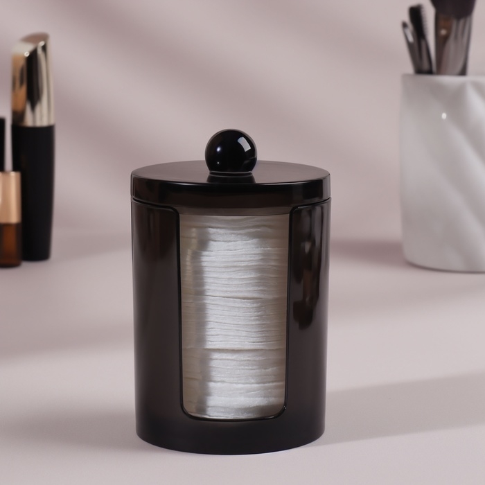 Органайзер для ватных дисков, с крышкой, d = 7 &times; 11,5 см, цвет полупрозрачный/чёрный