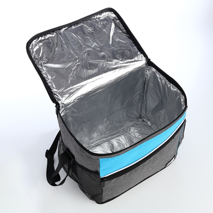 Термосумка на молнии, наружный карман, 15 л, цвет серый/голубой Термосумка на молнии, наружный карман, 15 л, цвет серый/голубой