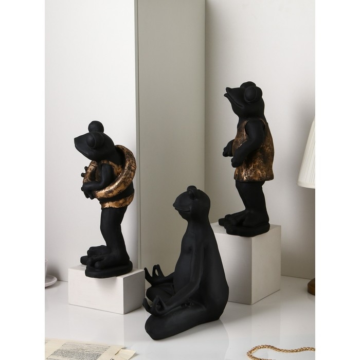 Набор фигур «Лягушки», полистоун, 38 см, цвет чёрно-золотой Набор фигур «Лягушки», полистоун, 38 см, цвет чёрно-золотой