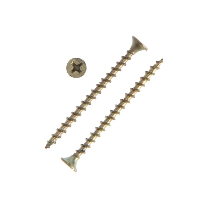 Саморез  3,5х55 мм, потай, крупная резьба, шлиц PH2, желтый цинк, 2900 шт, 6,81 кг Саморез  3,5х55 мм, потай, крупная резьба, шлиц PH2, желтый цинк, 2900 шт, 6,81 кг