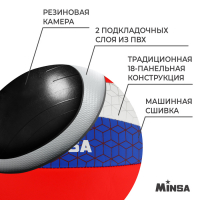 Волейбольный мяч MINSA «РОССИЯ», машинная сшивка, 18 панелей, р. 5, PVC