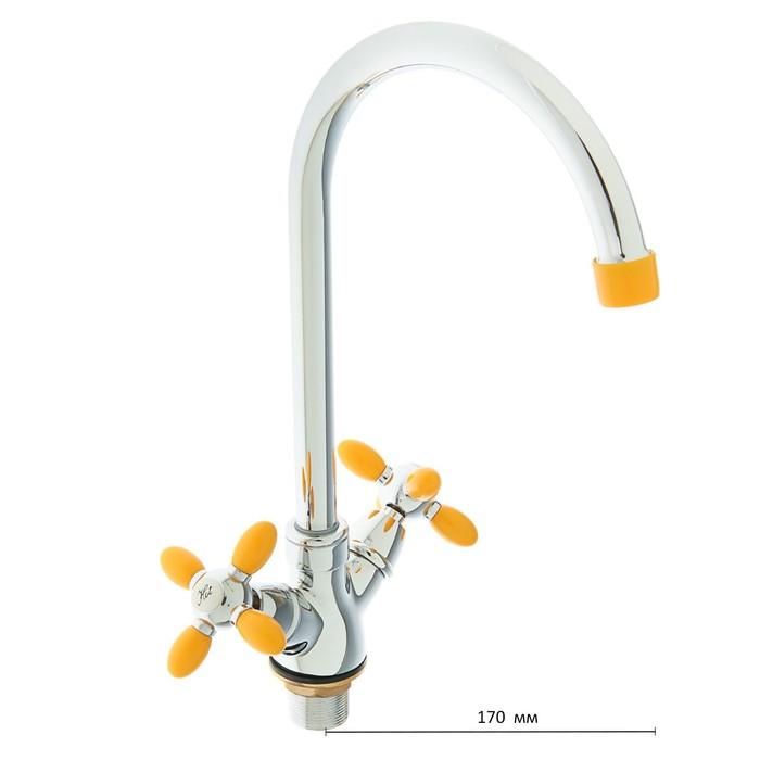 Смеситель для кухни Accoona A4582H, двухрычажный, высокий излив, желтый/хром Смеситель для кухни Accoona A4582H, двухрычажный, высокий излив, желтый/хром