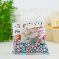 Кондитерская посыпка "Блеск": розовая, голубая, серебряная, 50 г