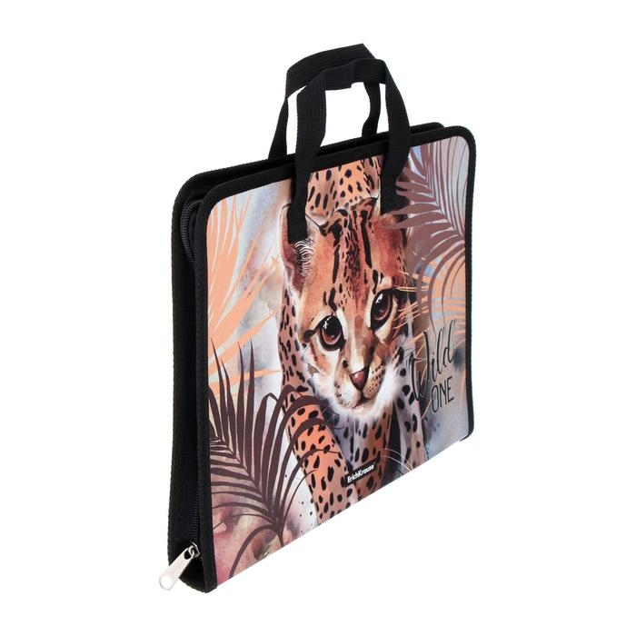 Папка с ручками А4+, 330 х 251 х 30 мм, молния вокруг, ErichKrause Wild Cat, 550 мкм, с принтом Папка с ручками А4+, 330 х 251 х 30 мм, молния вокруг, ErichKrause Wild Cat, 550 мкм, с принтом