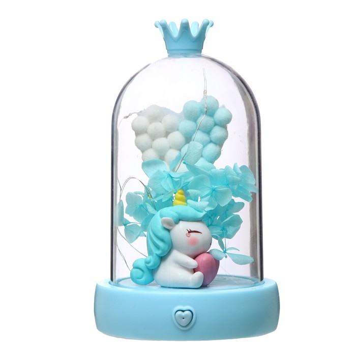 Ночник музыкальный колба Ночник музыкальный колба "Единорог" LED 3хААА голубой 9,5х9,5х16 см