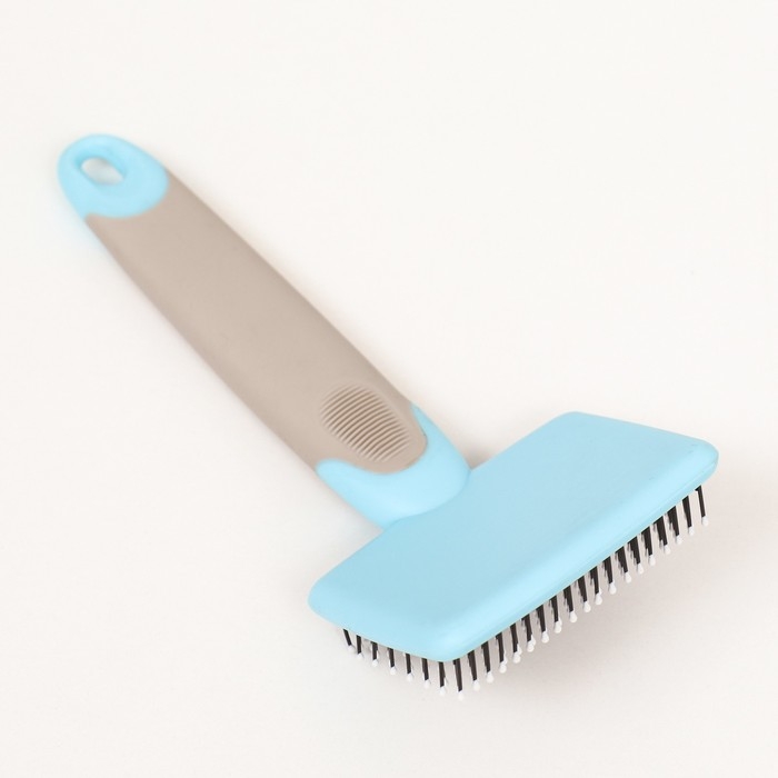 Пуходерка с прорезиненной ручкой, закругленные зубья, малая, 6,5 х 14,5 см, бирюзовая Пуходерка с прорезиненной ручкой, закругленные зубья, малая, 6,5 х 14,5 см, бирюзовая