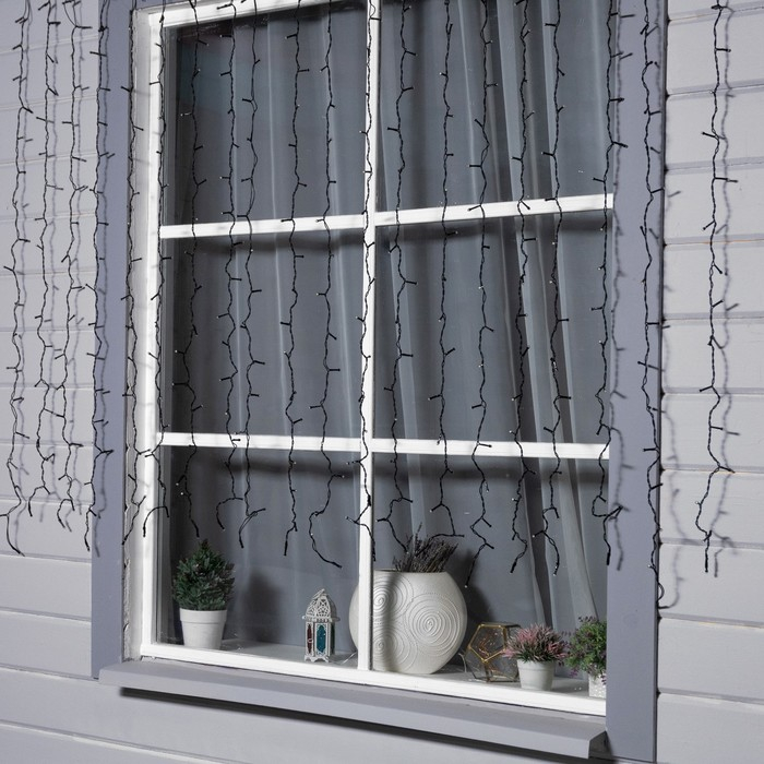 Гирлянда «Занавес» 2 × 1.5 м, IP44, УМС, тёмная нить, 360 SMD-LED, свечение белое, 220 В