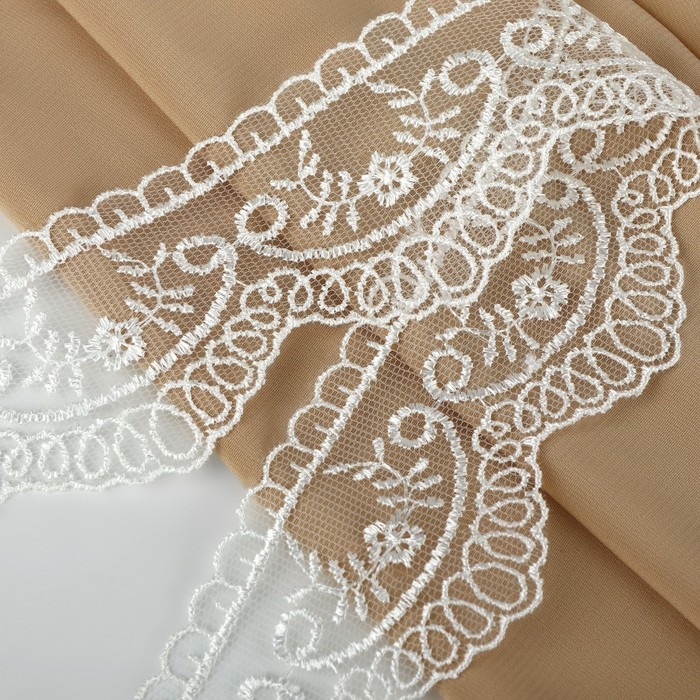 Кружево на сетке, 50 мм × 11 ± 1 м, цвет айвори Кружево на сетке, 50 мм × 11 ± 1 м, цвет айвори