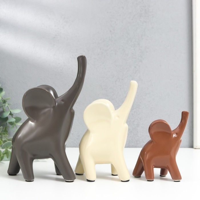 Сувенир керамика Сувенир керамика "Слоники в кофейных тонах" набор 3 шт 9х5х11; 10х6х15,5; 14,5х7х19,5см