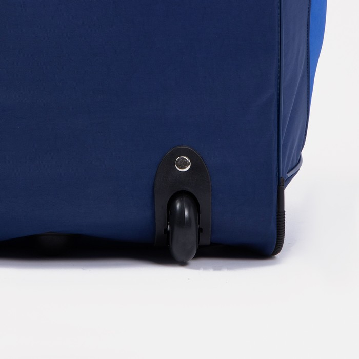 Сумка дорожная на колёсах, отдел на молнии, отдел для обуви, 3 наружных кармана, длинный ремень, цвет синий/василёк Сумка дорожная на колёсах, отдел на молнии, отдел для обуви, 3 наружных кармана, длинный ремень, цвет синий/василёк