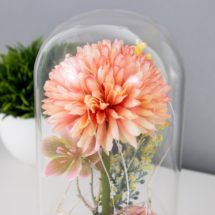 Ночник-колба Ночник-колба "Пион малый" LED от батареек 3хLR1130 розово-бежевый 9,5х9,5х16,5 см RISALUX 736365