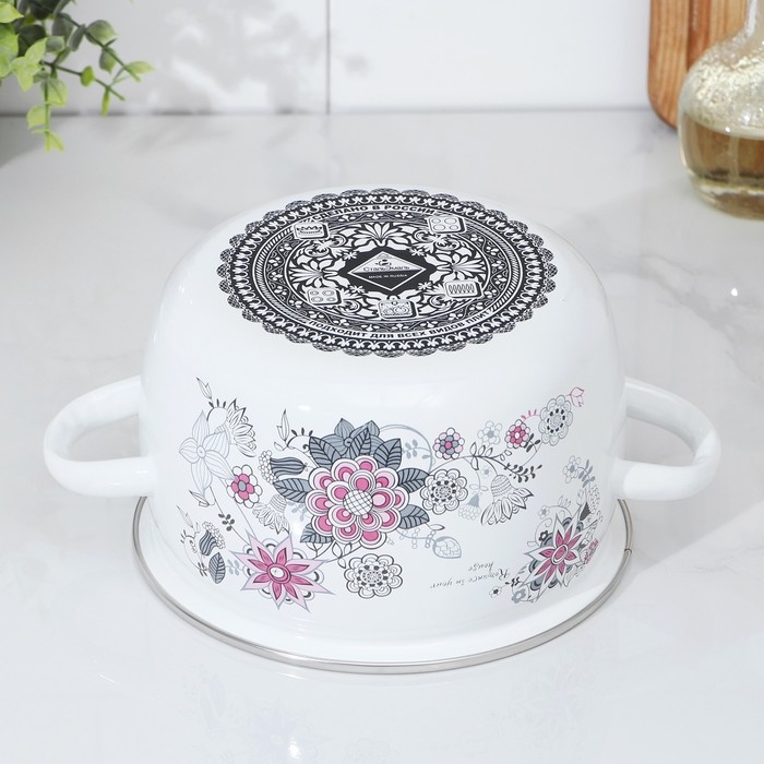 Кастрюля эмалированная «Весенний романс», 2 л, стеклянная крышка, индукция Кастрюля эмалированная «Весенний романс», 2 л, стеклянная крышка, индукция