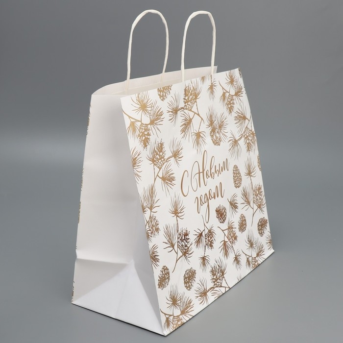 Пакет подарочный новогодний крафтовый Gold, 32 х 28 х 15 см, Новый год Пакет подарочный новогодний крафтовый Gold, 32 х 28 х 15 см, Новый год