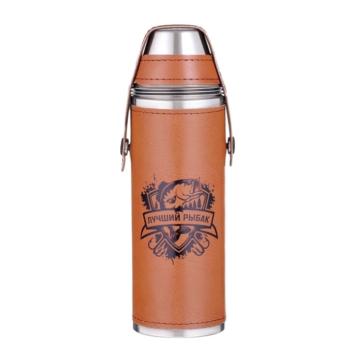 Фляжка для алкоголя и воды, 300 мл, "Лучший рыбак", нержавеющая сталь, 3 стопки по 30 мл