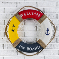 Спасательный круг с бечевкой "welcome on board", якори, 7*50*50 см, разноцветный
