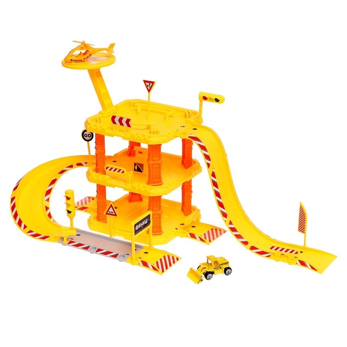 Парковка &laquo;Большая стройка&raquo;, с металлическими машинкой и вертолётом