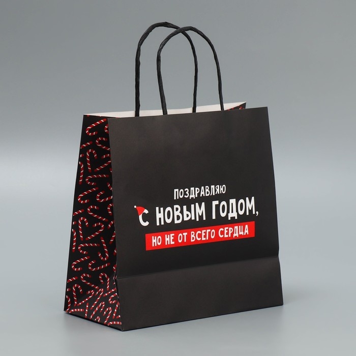 Пакет подарочный новогодний крафтовый «Не от сердца», 22 х 22 х 11 см, Новый год Пакет подарочный новогодний крафтовый «Не от сердца», 22 х 22 х 11 см, Новый год