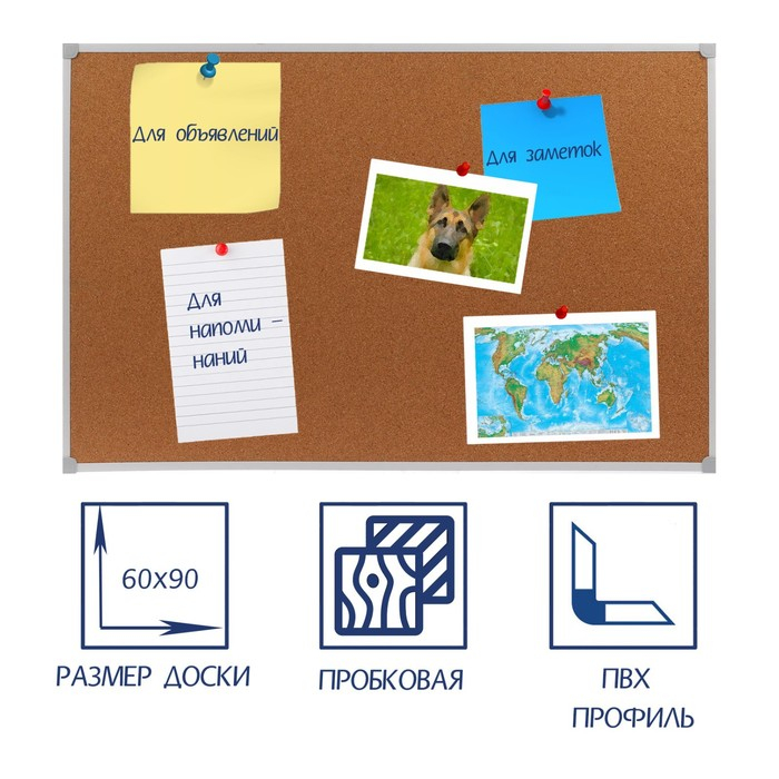 Доска пробковая 60х90 см, Calligrata, в ПВХ рамке белого цвета Доска пробковая 60х90 см, Calligrata, в ПВХ рамке белого цвета