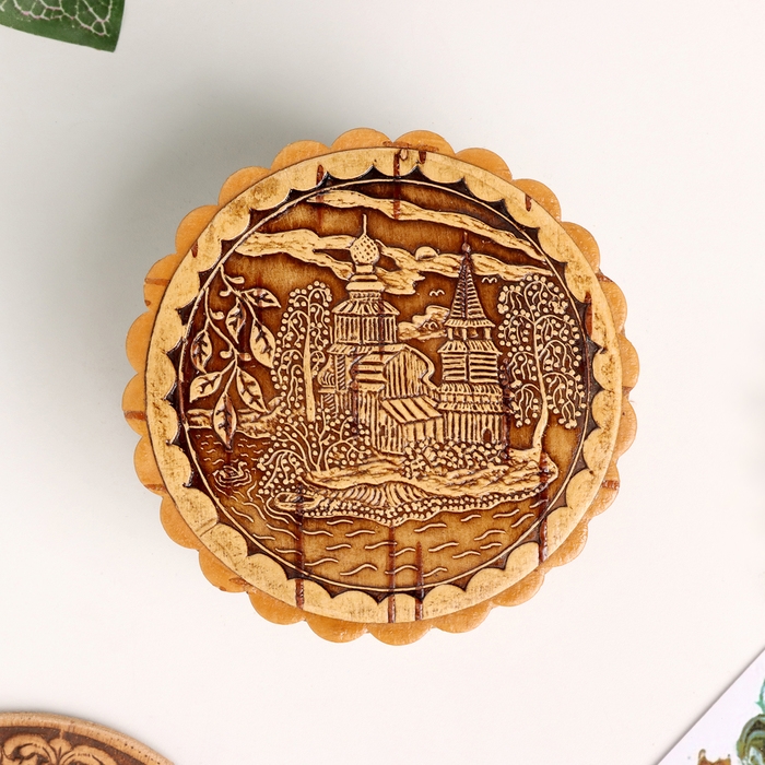 Шкатулка  Шкатулка "Деревянная церковь" , 80 х 40 мм, береста