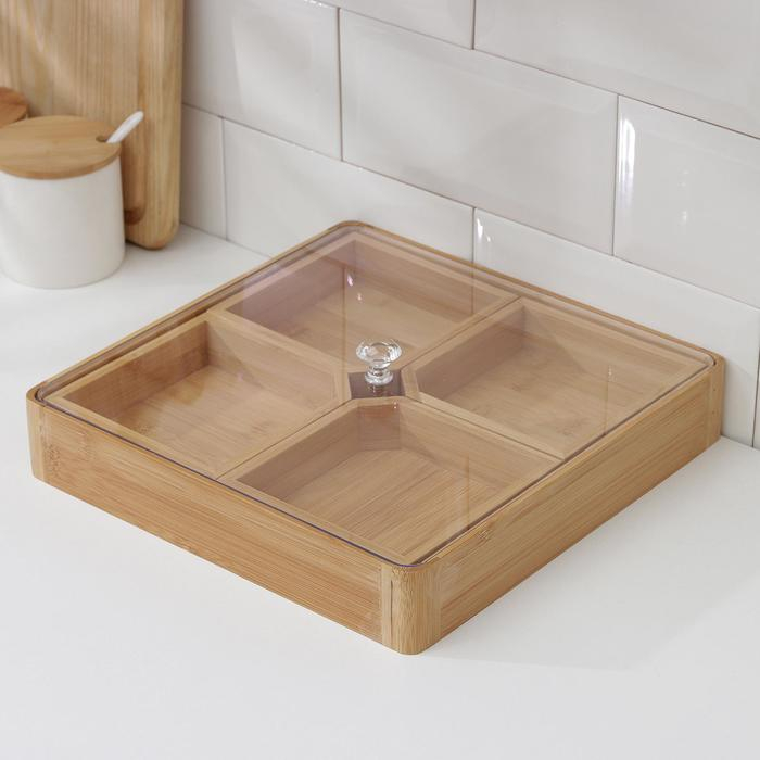 Ящик для хранения Доляна Striata, 28×28×7 см, бамбук Ящик для хранения Доляна Striata, 28×28×7 см, бамбук