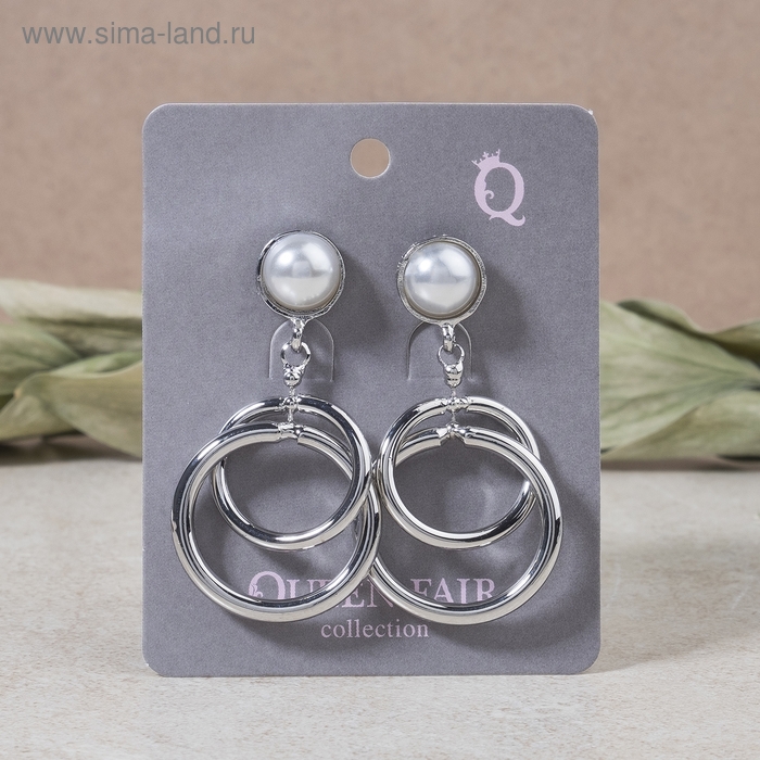 Серьги с жемчугом «Вечность», цвет белый в серебре Серьги с жемчугом «Вечность», цвет белый в серебре