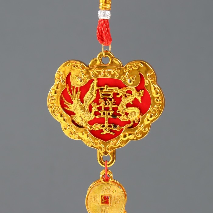 Подвеска пластик, текстиль Подвеска пластик, текстиль "Дракон и феникс" 8 монет 1,8х7х37 см