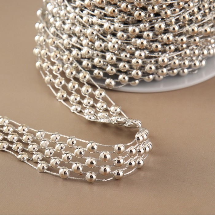Бусы на нитях, плоские, 14 мм, 9 ± 1 м, цвет серебряный Бусы на нитях, плоские, 14 мм, 9 ± 1 м, цвет серебряный