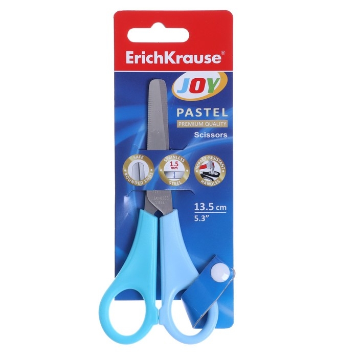Ножницы детские ErichKrause Joy Pastel, 13.5 см, с закруглёнными концами лезвий и линейкой, блистер, МИКС Ножницы детские ErichKrause Joy Pastel, 13.5 см, с закруглёнными концами лезвий и линейкой, блистер, МИКС