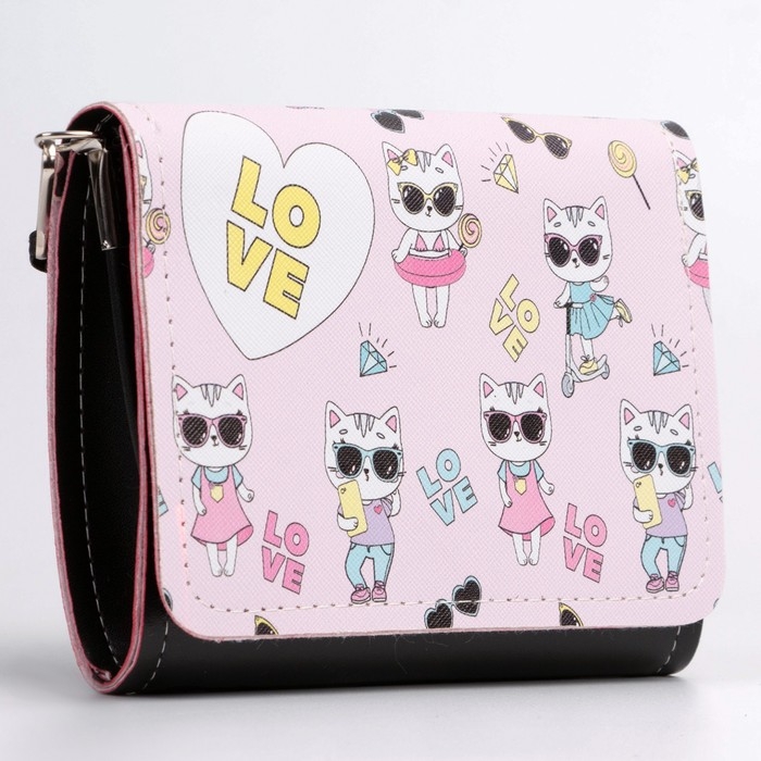 Сумка детская для девочки Сумка детская для девочки "Кошечка", на клапане, цвет чёрный/розовый, 15х4х12 см