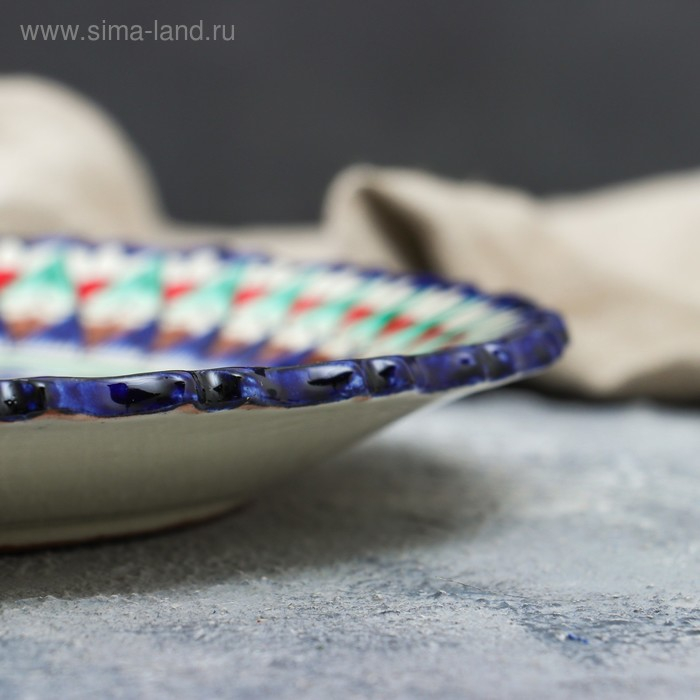 Тарелка Риштанская Керамика Тарелка Риштанская Керамика "Цветы", синяя, рельефная, 27см