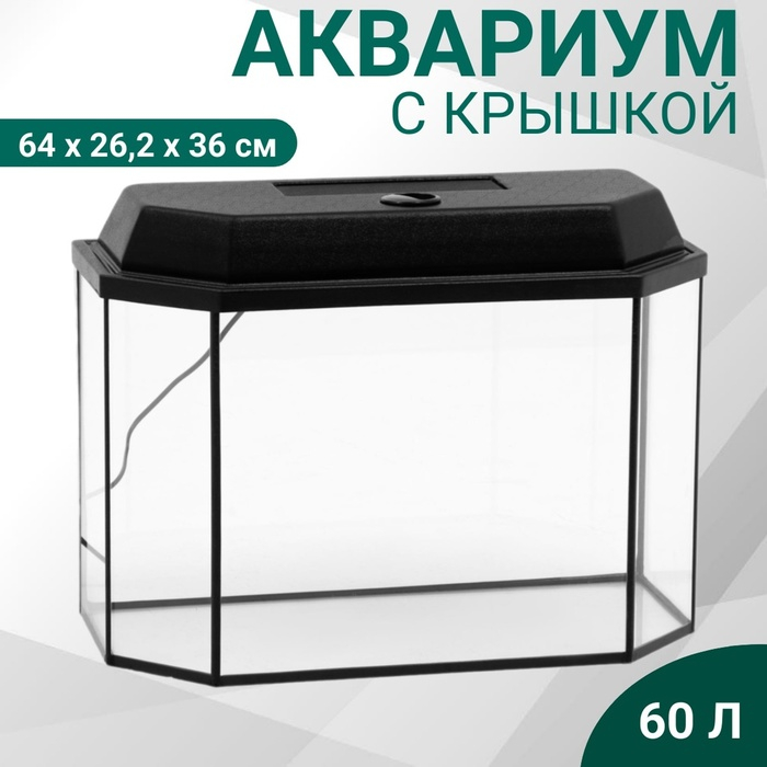 Аквариум Аквариум "Панорамный" с крышкой, 60 литров, 64 х 26,2 х 36 см, чёрный