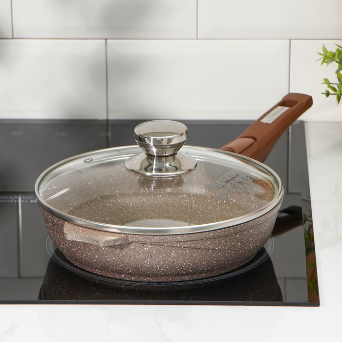 Сковорода «Гранит», d=22 см, съёмная ручка, стеклянная крышка, антипригарное покрытие, цвет коричневый Сковорода «Гранит», d=22 см, съёмная ручка, стеклянная крышка, антипригарное покрытие, цвет коричневый