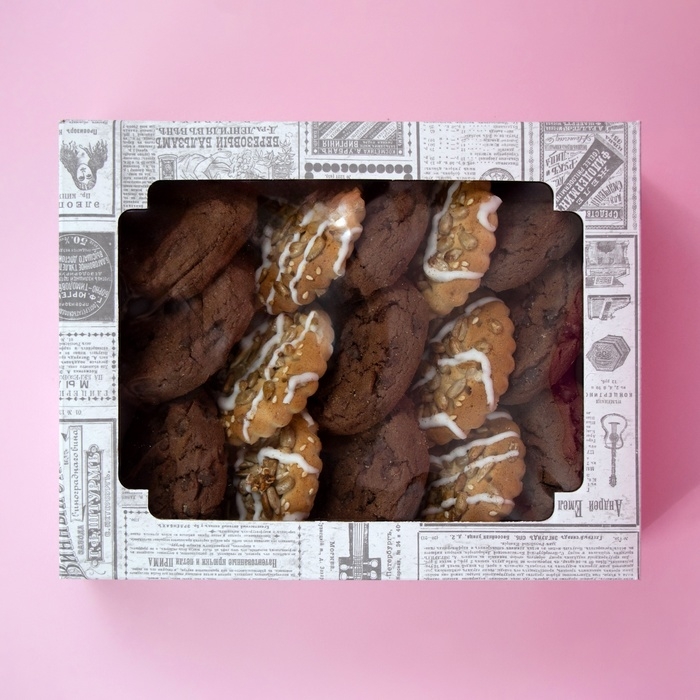 Коробка самосборная, крышка-дно, с окном, «Газета» 18 х 15 х 5 см Коробка самосборная, крышка-дно, с окном, «Газета» 18 х 15 х 5 см