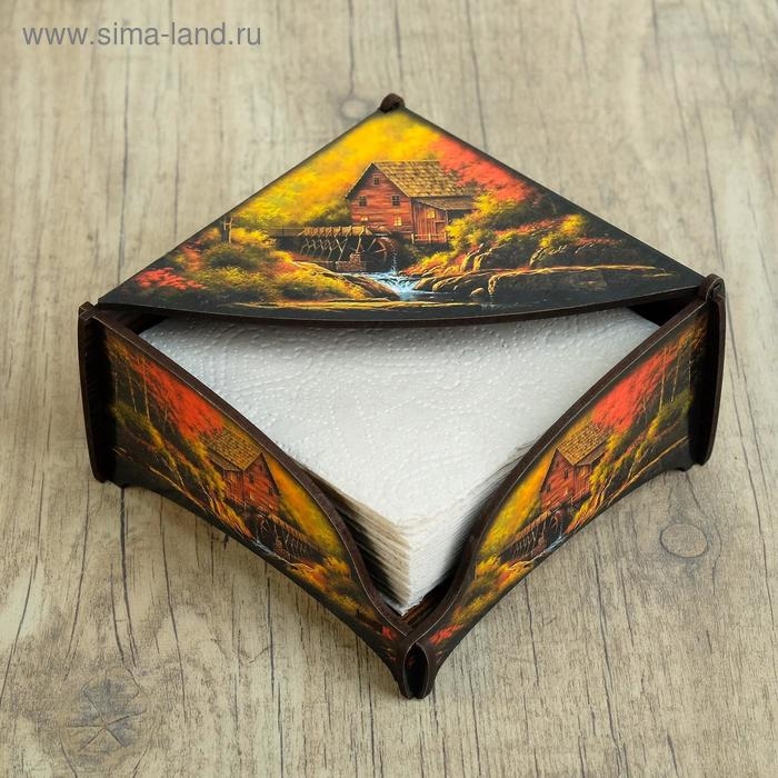 Салфетница деревянная Салфетница деревянная "Дом в осеннем лесу", цветная