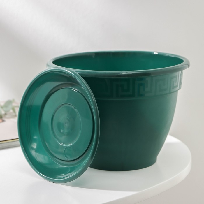 Горшок для цветов с поддоном «Антик», 1.6 л, d=17 см, пластиковый, цвет малахит