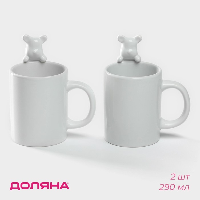 Набор кружек керамических Доляна «Мишка Отто», 290 мл, 11,5×8×13,5 см, 2 шт, цвет белый Набор кружек керамических Доляна «Мишка Отто», 290 мл, 11,5×8×13,5 см, 2 шт, цвет белый