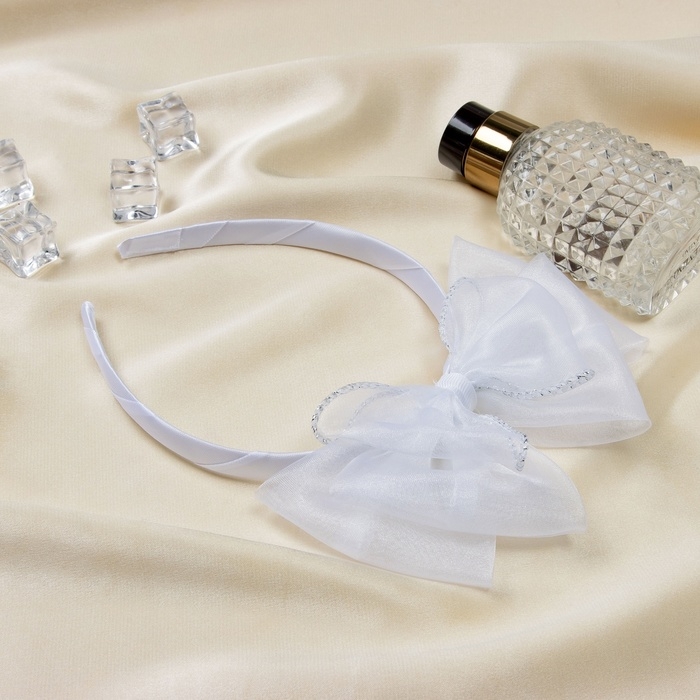 Ободок для волос  Ободок для волос "Школьница" тройной бант, 1 см, белый