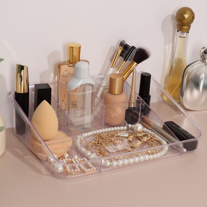 Органайзер для хранения маникюрных/косметических принадлежностей, 8 секций, 26 × 20 × 7 см, цвет прозрачный/МИКС