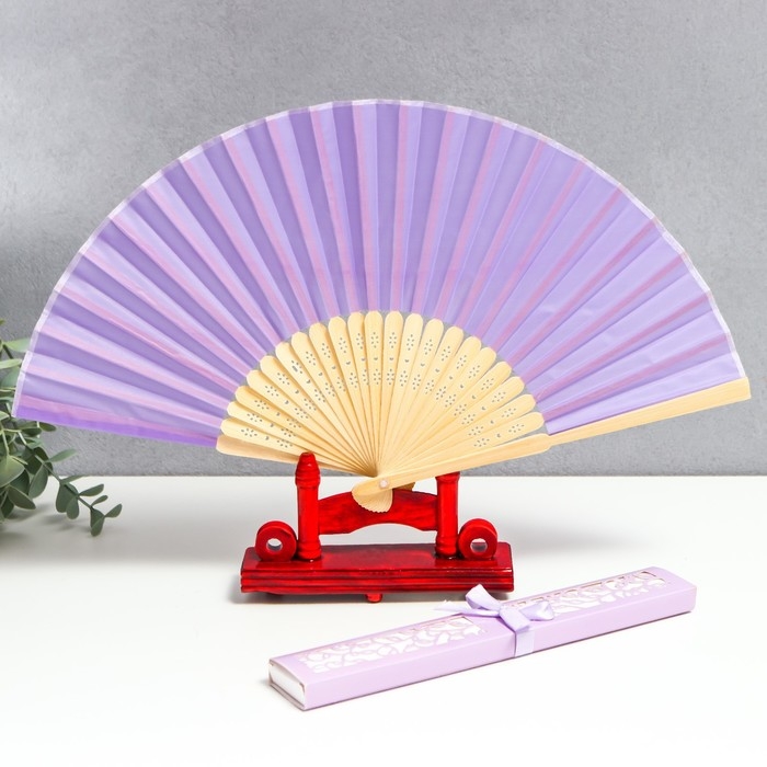 Веер бамбук, текстиль h=21 см  Веер бамбук, текстиль h=21 см "Моноцвет" в коробке, сиреневый