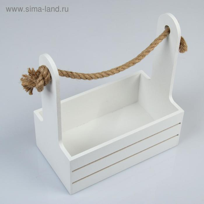 Набор кашпо деревянных 2 в 1 (25×15×30; 21×12×23 см) "Dear", ручка канат, белый