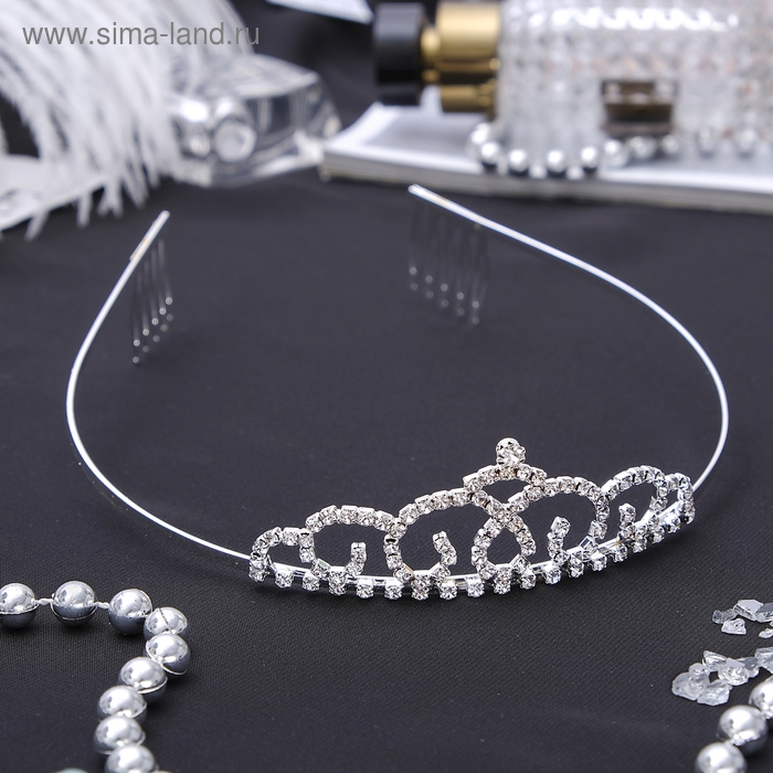 Диадема для волос Диадема для волос "Вирджиния" вензеля, 3 см, серебро