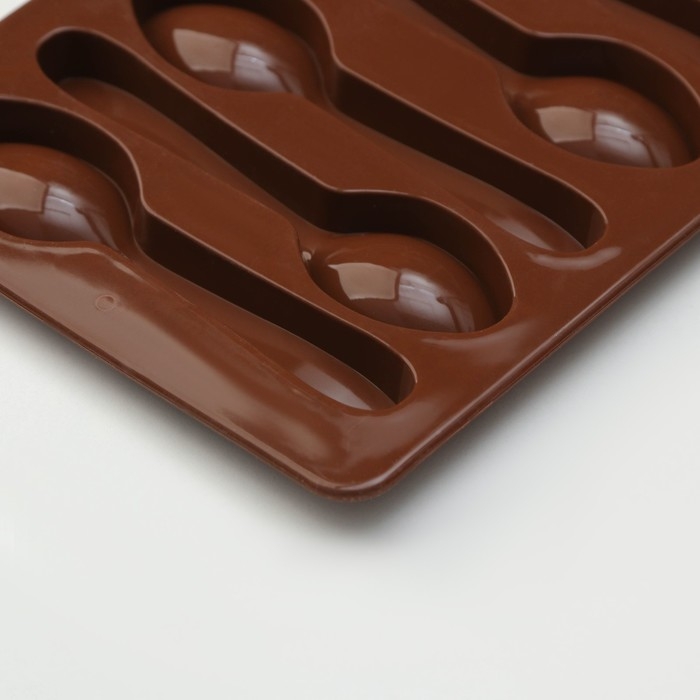 Форма для шоколада Доляна «Ложечки», силикон, 18×12×1,2 см, 6 ячеек (9,8×2,3 см), цвет коричневый Форма для шоколада Доляна «Ложечки», силикон, 18×12×1,2 см, 6 ячеек (9,8×2,3 см), цвет коричневый
