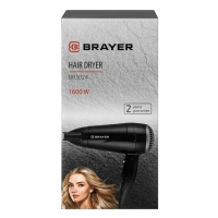 Фен BRAYER 3024BR, 1600 Вт, 2 скорости, 1 температурный режим, концентратор, чёрный