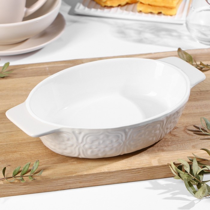 Форма для выпечки из жаропрочной керамики Доляна «Орнамент», 28×16,7×6 см, 1 л, цвет белый Форма для выпечки из жаропрочной керамики Доляна «Орнамент», 28×16,7×6 см, 1 л, цвет белый