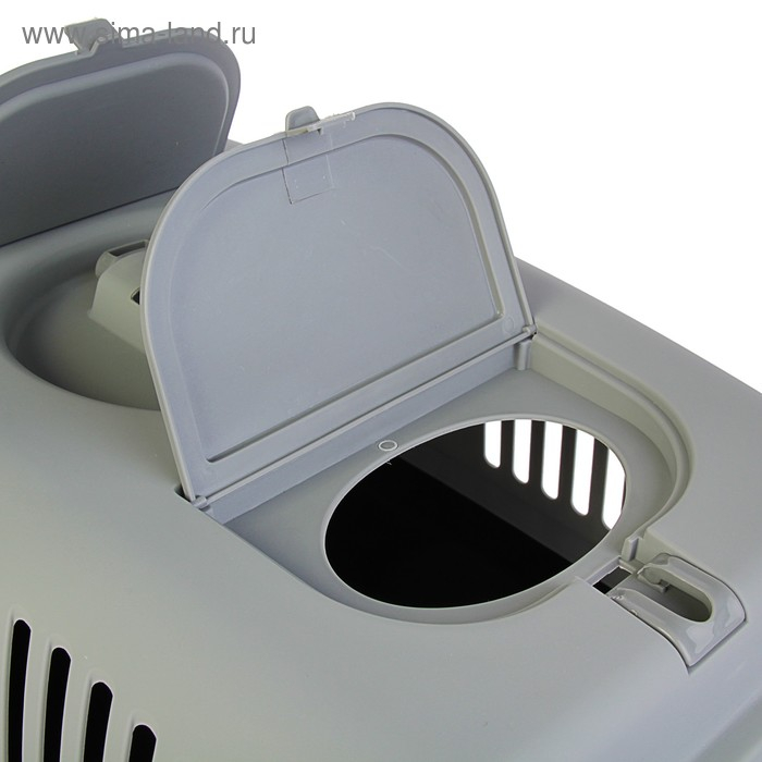 Переноска для животных с 2 люками и креплением для наплечного ремня 58х37х37, до 12 кг, серо-чёрная Переноска для животных с 2 люками и креплением для наплечного ремня 58х37х37, до 12 кг, серо-чёрная