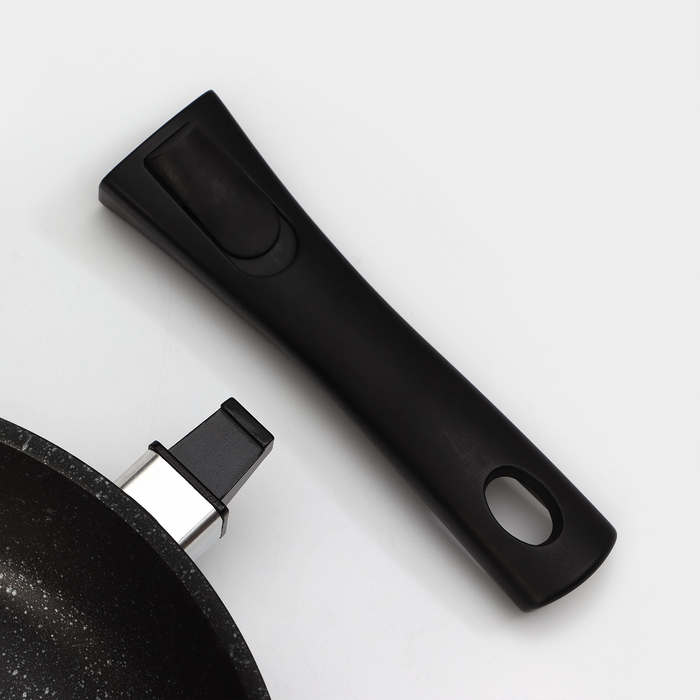 Сковорода, d=26 см, съёмная ручка, стеклянная крышка, антипригарное покрытие, цвет тёмный мрамор Сковорода, d=26 см, съёмная ручка, стеклянная крышка, антипригарное покрытие, цвет тёмный мрамор