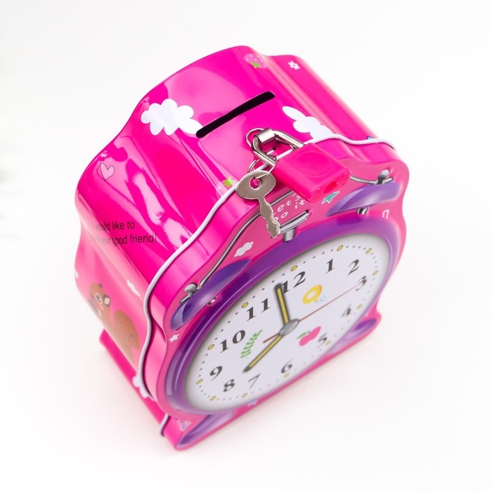 Копилка металл "Будильник" с замком и ключами МИКС 16х12х6 см