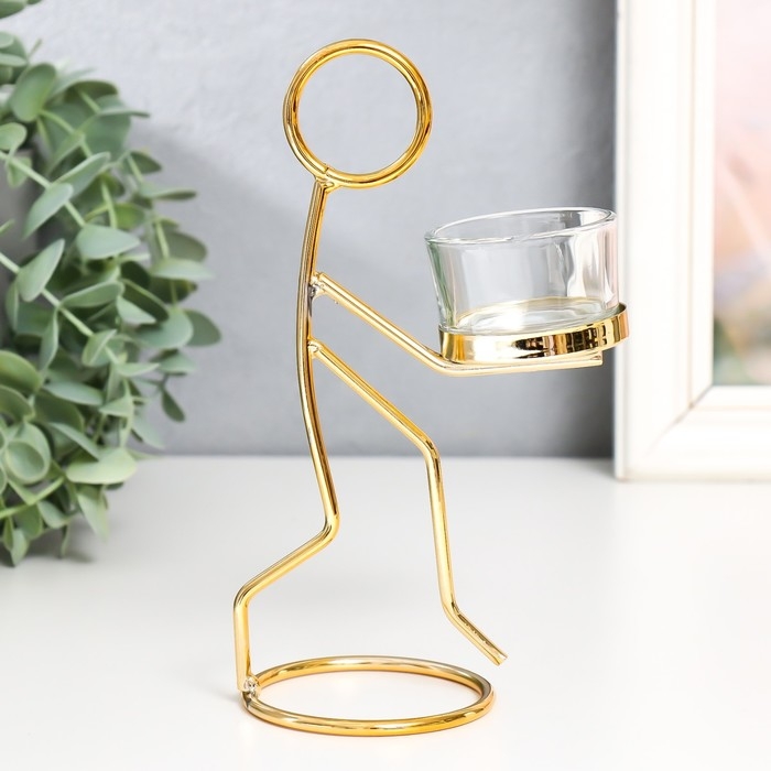 Подсвечник металл, стекло на 1 свечу Подсвечник металл, стекло на 1 свечу "Человечек" d-4,5 см золото 7,5х7,5х18,5 см