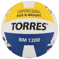 Волейбольный мяч TORRES BM1200, V42035, клееный, 18 панелей, р. 5, microfiber PU